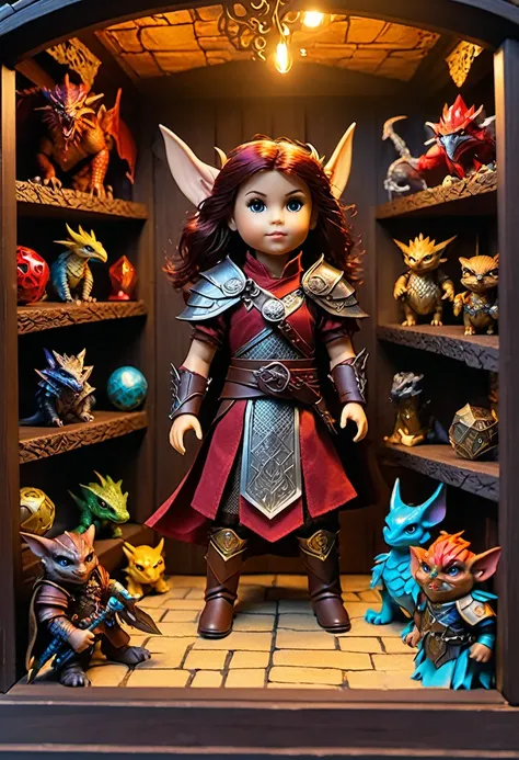 (best quality,4k,8k,highres,masterpiece:1.2),ultra-detailed, Dungeons & Dragons dolls inside a box, product for sale, in the window of a toy store,