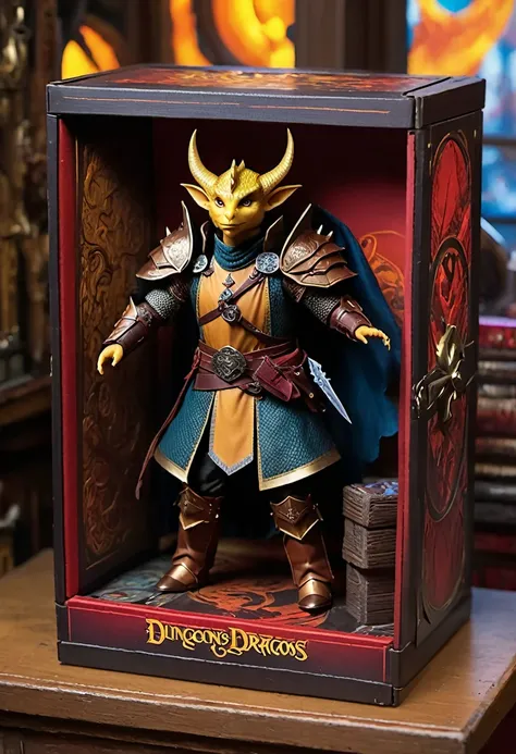 (best quality,4k,8k,highres,masterpiece:1.2),ultra-detailed, Dungeons & Dragons dolls inside a box, product for sale, in the window of a toy store,