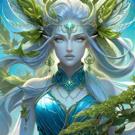 Dungeons & Dragons, aesthetic, dungeons and dragons, character portrait of a friendly dryad mister in a modest and ornate blue-grey outfit, medium shot, intricate, elegant, highly detailed. trending on artstation, digital art, by Stanley Artgerm Lau, WLOP,...