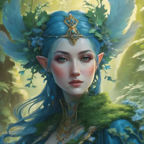 Dungeons & Dragons, aesthetic, dungeons and dragons, character portrait of a friendly dryad mister in a modest and ornate blue-grey outfit, medium shot, intricate, elegant, highly detailed. trending on artstation, digital art, by Stanley Artgerm Lau, WLOP,...