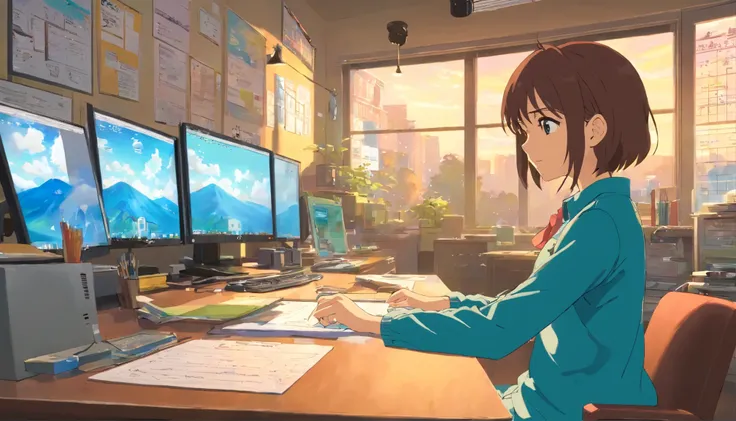 makoto shinkai,Makoto Shinkai&#39;s style,teenage girl,Japanese,Working from an office