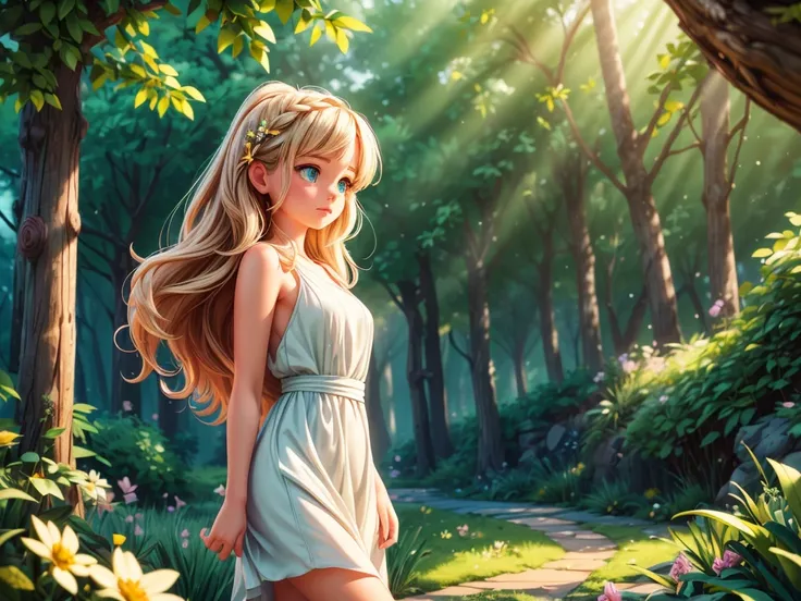 (best quality,4k,8k,highres,masterpiece:1.2),ultra-detailed,(realistic,photorealistic,photo-realistic:1.37),vector art,girl in forest,beautiful detailed eyes,[long eyelashes],beautiful detailed lips,emerald green eyes with a hint of mystery,soft pink lips ...