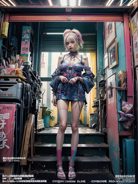 Flowing_contour biomechanical__cybernetic_airbrush___Strange__(((Japanese Harajuku style Fashion_((((Magazine_cover), bright colors)))__art_decor_Border)))__porcelain_and_Platinum / Futuristic Cyberpunk woman with porcelain skin, (cybernetic implants.)