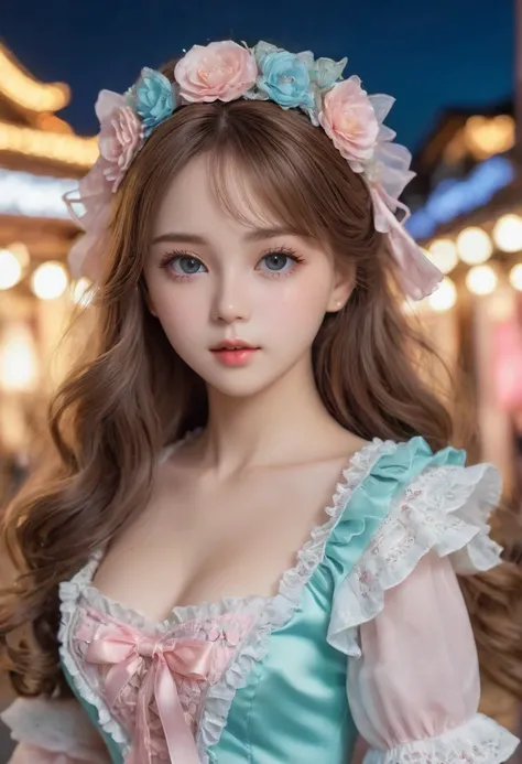 highest quality, ultra nothing, realistic, beautiful woman pictures, Teens in their 30s, detailed face, brown hair,beautiful hair、elaborate porcelain dolls,Delicate clothes with lots of frills and ribbons), beach, (close your face), attractive appearance, ...