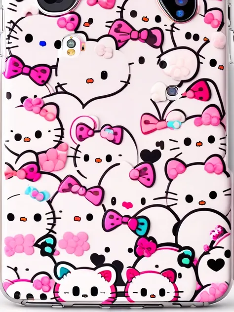 iPhone 15pro case covered in hello Kitty stickers, 4K,  white background