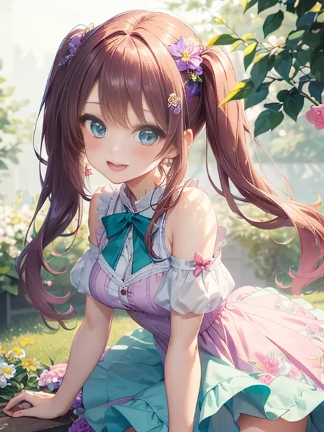 眼鏡のをしている小さなgirl、The arrival of spring、big butt、 (alone:1.5,)Super detailed,bright colors, very beautiful detailed anime face and eyes, look straight, ;d, shiny_skin,girl, (Green Long Hair,Inner color is red 、forehead is exposed.、green eyes、、shiny hair, del...