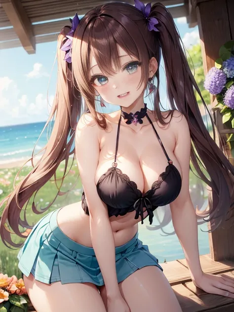 Glasses、小さなgirl、The arrival of spring、big butt、 (alone:1.5,)Super detailed,bright colors, very beautiful detailed anime face and eyes, look straight, ;d, shiny_skin,girl, (Green Long Hair,Inner color is red 、forehead is exposed.、green eyes、、shiny hair, del...