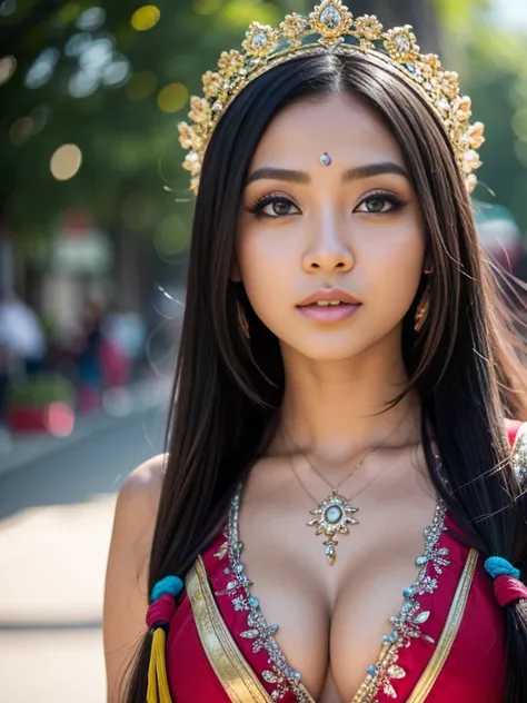 (beautiful detailed eyes,beautiful detailed lips,extremely detailed eyes and face,longeyelashes),Indonesian woman in student high cosplay,(vibrant colors,vivid colors:1.1),(bokeh:1.1),beauty big breasts,natural pubic hairs