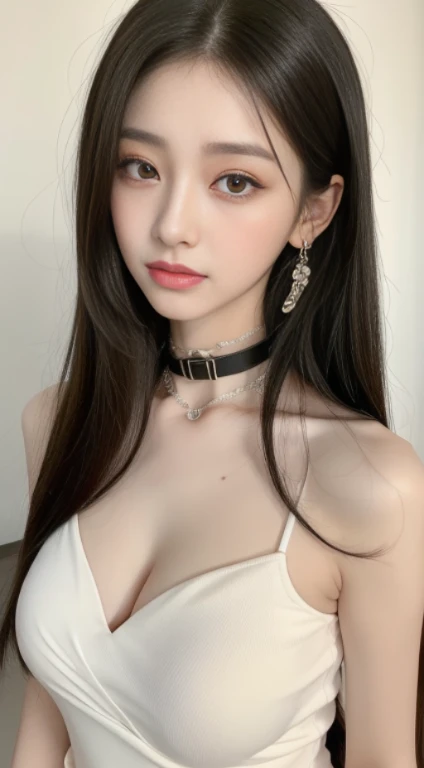 beautiful woman with perfect figure：1.4，layered hairstyles，protruding cleavage，black two dimensional clothes：1.5，Highly detailed face and skin texture，double eyelid，whiten skin，white long hair，play water，collar