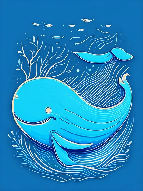 marine animal, the blue whale, childrens book illustration style, high qulity, vector art, lineworks