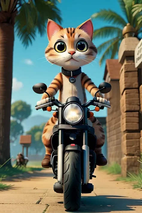 Cat rides a motorcycle,3 Katzen spielen,