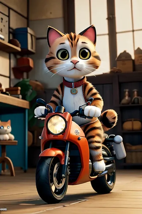 Cat rides a motorcycle,3 Katzen spielen,