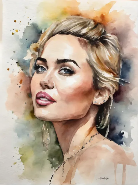 (Aquarellmalerei Miley Cyrus) : : Trend auf artstation: : A simple composition creates a feeling of order and harmony. The painting reflects the spiritual qualities of the natural world. --up Licht --ar 9:16