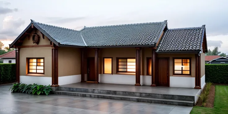 exterior ,house in vietnam, roof, window, clolum, plant around the building, clean design, concrete-colored laminate wall, perspective, high-end, realistic photography, Bright, sharp, unique details, award-winning photography , Canon EOS 5D DSLR Mark IV, f...