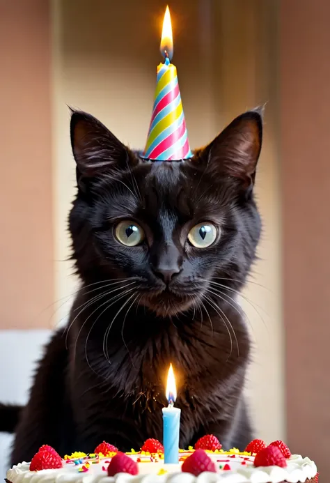 Katze hat Geburtstag, Torte,Kerzen,pusten,freude,