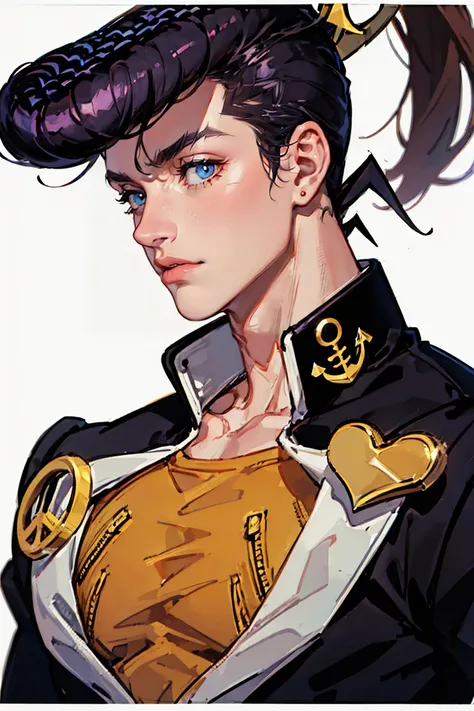 higashikata josuke, uniforme escolar, copete, simbolo de paz, broche, anchor symbol, enfoque masculino, heart, 1 chico, gakuran,...