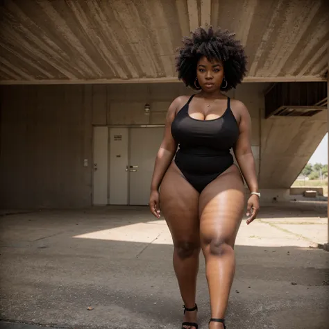 A black lady,afro hairstyle,curvy body with her legs opened