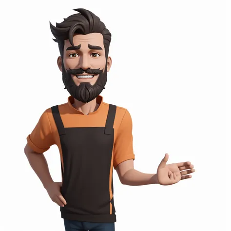 homem feliz com barba e avental mostrando algo, para alugar artista 3d, stylized 3d rendering, personagem pequeno. motor irreal ...