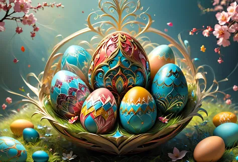 fractal design art on the theme of easter eggs. zen art,complex bizarre, vector illustration in two dimensions, complexity of me...