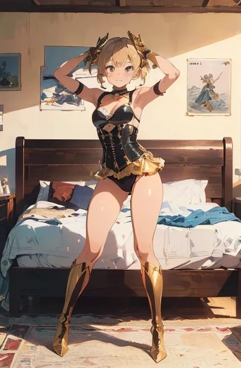 (masterpiece:1.8),(highest quality:1.8),(Super detailed:1.8),(8K:1.8),(Ultra-fine illustration:1.5),cute single mature woman,skinny,small ass,straight twin tails,flat chest,small breasts,(Shiny Metallic Gold,good,panties),,Gold Corset,choker,Gold Long Glov...