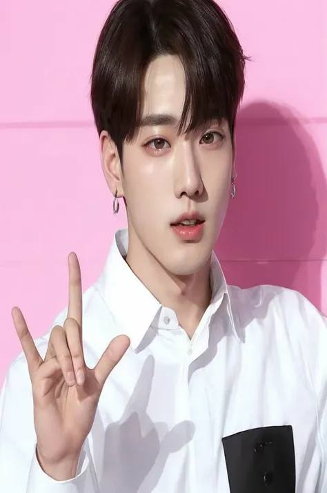 a close up of a person making a peace sign with their hands, jinyoung shin, jung jaehyun, hyung tae, jungkook, kim doyoung, shin jeongho, hong june hyung, cai xukun, yanjun chengt, taejune kim, jinyoung shin aesthetic, hyung tae kim, jaeyeon nam, jossi of ...