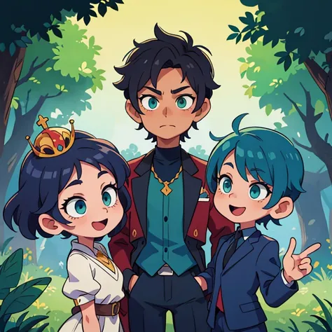 ((masterpiece, Best quality)), ((style-swirlmagic):0.4), 
1 prince in a knight&#39;s suit,, dark blue hair, green eyes , happy, bright, colorful,  fantasy,
