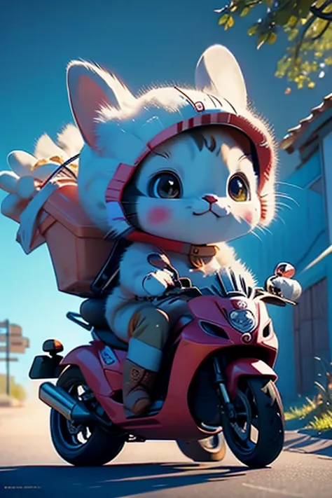 Anime cat rides a motorcycle, 