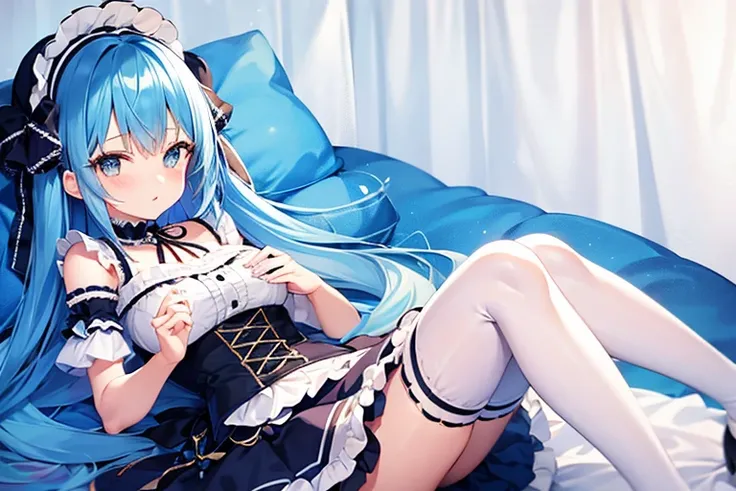 Girl with blue hair wearing a Lolita outfit