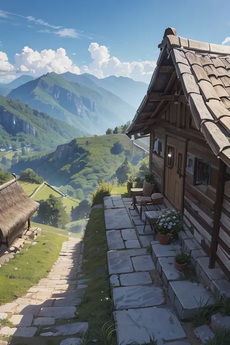 Slavic smithy high up on the mountain, thatched roof, smithy