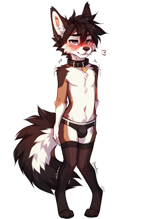 full body，No background, white background, ((by keihound, by reysi)), by Zackary911, by hyattlen, by fumiko, by fluff-kevlar, Furry, Anthro, ((canny)), ((loose collar)), ((teen)), ((twink)), ((small)), ((bored eyes)), ((annoyed expression)), ((blushing)), ...