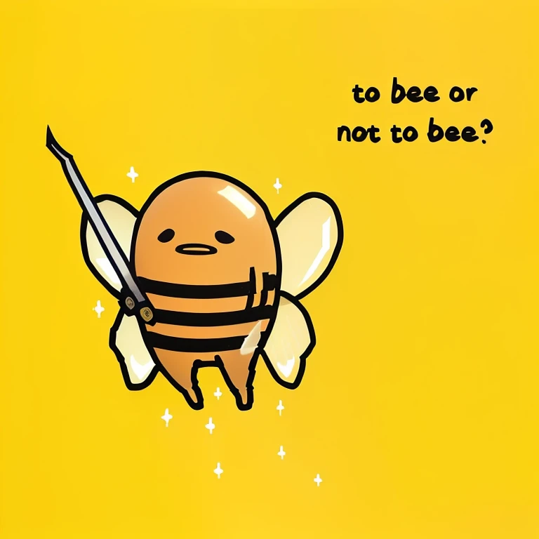 there is a bee with a sword and a quote on it, becomes or not becomes, (bee), becomes, made of bees, bees, based on bumblebee, wallpaper”, big bee, Wearing honey, bee, human structure bee concept art, No type, bumblebee, wallpaper!, closeup painting of bee...