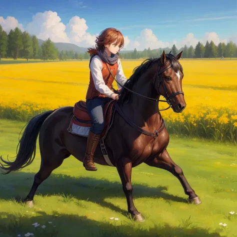 A horse in a meadow, frisian strong