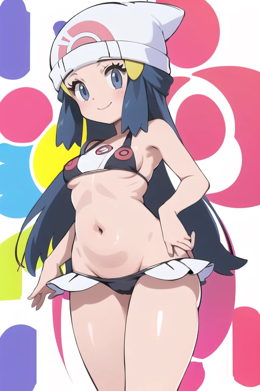 , ((Acostada)) echada bikini (dawn) (medium breasts)) ((medium Dinners)) (loli) ((pokeballs)) ((pokebola))(gorro) cute smile