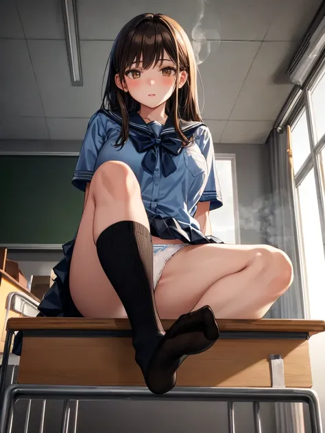 ((masterpiece)), ((highest quality)), (Super detailed), ((very detailed)), 4k, (8K), highest quality, (beautiful), super detailed illustrations, realistic, 1 girl, alone, an extremely cute and beautiful young girl, big breasts,from below,seat,spread your l...