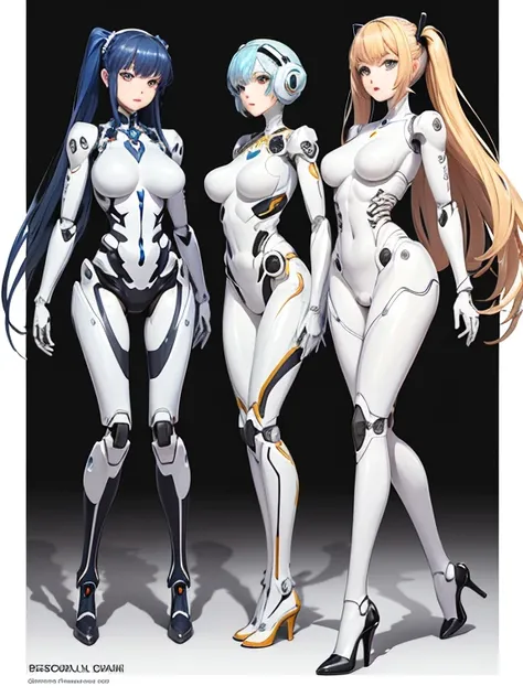 (masterpiece, high-qualityinalses):
Multiple female robots line up in a maintenance shop, their upper bodies exposed, showcasing intricate mechanics and circuits. Below their waists, their lower bodies are separated, displaying complex multi-legged mechani...