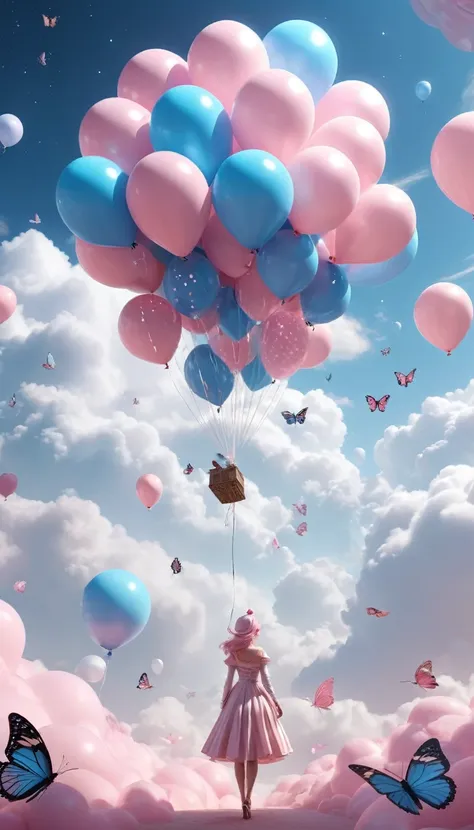 rococo pink, light silver and brown, (very unified cg scene design）, (role conception）， (glossy pink and blue mcdoll pig balloon...