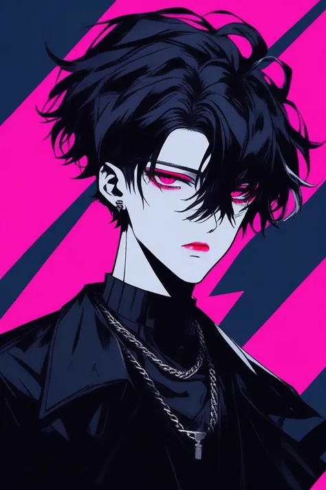 (best quality, sketch:1.2),realistic,illustrator,anime,1 boy, detailed lips, black dress8,custom, (background dark monochrome),neon hair,textured cropping, masterpiece, style retro classic, noir dark, art, sketch book, (undercut hair black:1.75 neon:1.32),...