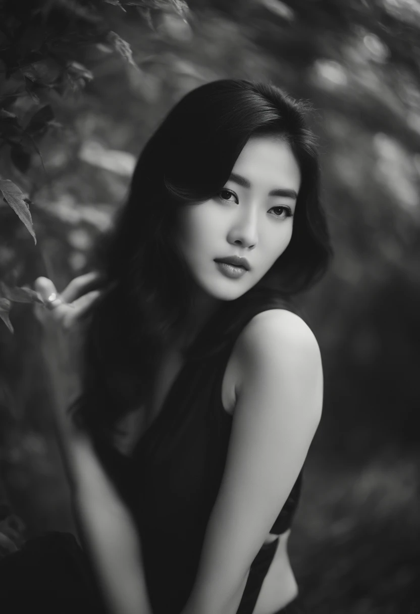 Photo of a Beautiful Korean kpop idol Woman, Summer, Lustful, film grain, Ilford HP5, 80mm