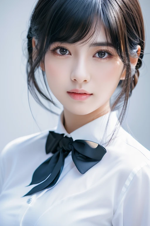 (1 girl), 25 year old japan,medium head of black hair, wonderful face and eyes, black tie,white shirt,((highest quality)), (Super detailed), (very detailed CG 統合 8k 壁紙), very detailed, High resolution raw color photos, professional photography, full body p...