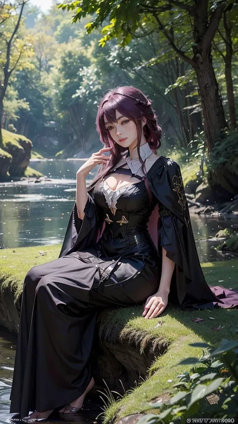 araffe dressed in a witch costume sitting on a rock, artwork in the style of guweiz, seductive anime girl, guweiz, a sexy maid i...