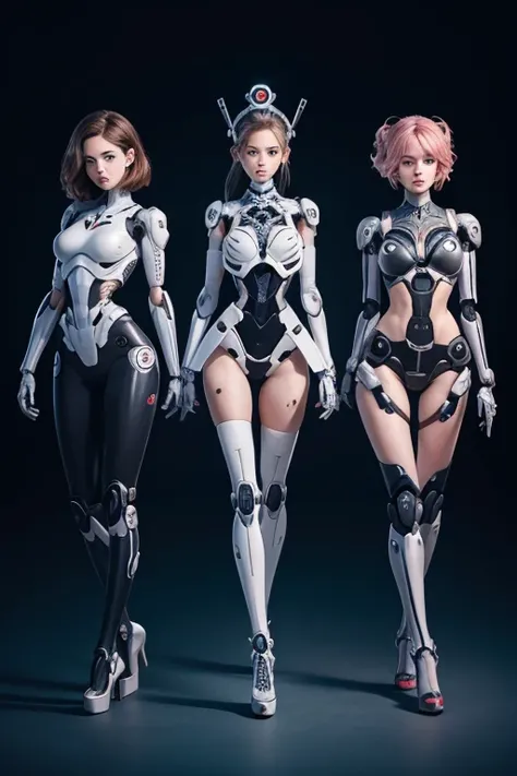 Three female robots
　Everyone is looking straight ahead
　perfect face
　embarrassing
　whole body mechanics
　Everyone looks the same except for the face々colored internal skeleton
　ball joint
　The internal skeleton is full of machinery.
　There is not much dif...