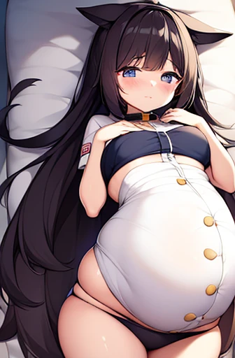 pregnant with many girls, Have cat ears,Pregnant, childbirth, work, Handcuffed hands、A belly so huge that it can&#39;t exist in reality、Belly on the verge of bursting、wearing a collar、on the bed、Looks very painful、small face、Giant belly、Big belly、、masterpi...