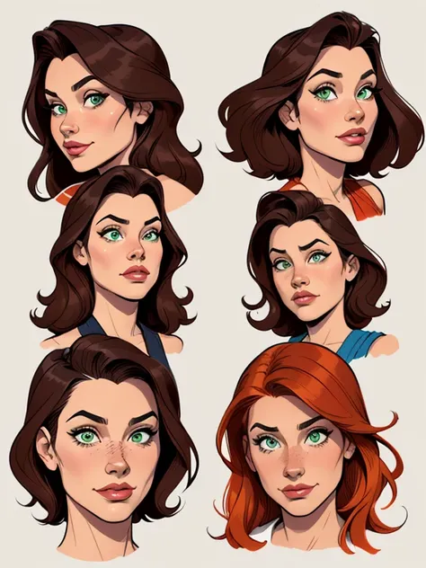 Turnaround sheet Imagem de desenho animado de uma mulher .cartoon style illustration, estilo de arte dos desenhos animados, estilo de arte dos desenhos animados, digital illustration style, design de personagens altamente detalhado, arte digital detalhada ...