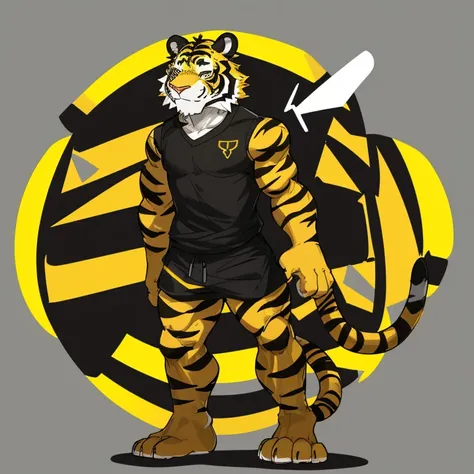 An anthropomorphic black tiger with yellow furry-style stripes on a character template