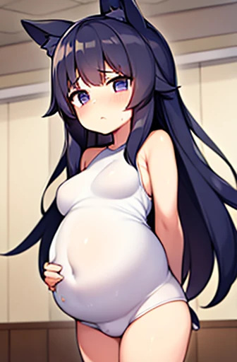 pregnant with many girls, Have cat ears,Pregnant, childbirth, work、A belly so huge that it can&#39;t exist in reality、Belly on the verge of bursting、Inside a small school locker、Looks very painful、small face、Giant belly、Big belly、、masterpiece、embarrassed l...