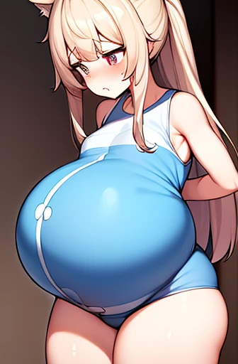 pregnant with many girls, Have cat ears,Pregnant, childbirth, work、A belly so huge that it can&#39;t exist in reality、Belly on the verge of bursting、Inside a small metal school locker、Looks very painful、small face、Giant belly、Big belly、、masterpiece、embarra...