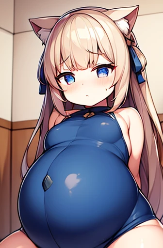 pregnant with many girls, Have cat ears,Pregnant, childbirth, work、A belly so huge that it can&#39;t exist in reality、Belly on the verge of bursting、I&#39;m stuck inside a metal locker in a small school.、Looks very painful、small face、Giant belly、Big belly、...