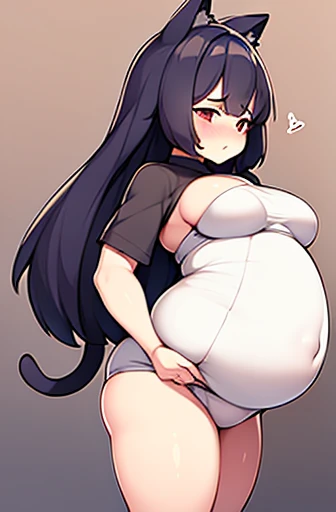 pregnant with many girls, Have cat ears,Pregnant, childbirth, work、A belly so huge that it can&#39;t exist in reality、Belly on the verge of bursting、Looks very painful、small face、Giant belly、Big belly、、masterpiece、embarrassed look、Are fat