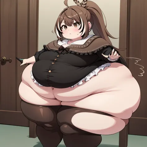 1girl, bottom-heavy figure, ((((incredibly big booty)))), ((((big ass)))), (((small chest))), plump, incredibly plump, (big belly), pout, embarassed, wide, (((obese))), (((fat))), ((love handles)), double chin, out of shape, obese, fatty, shortstack, short...