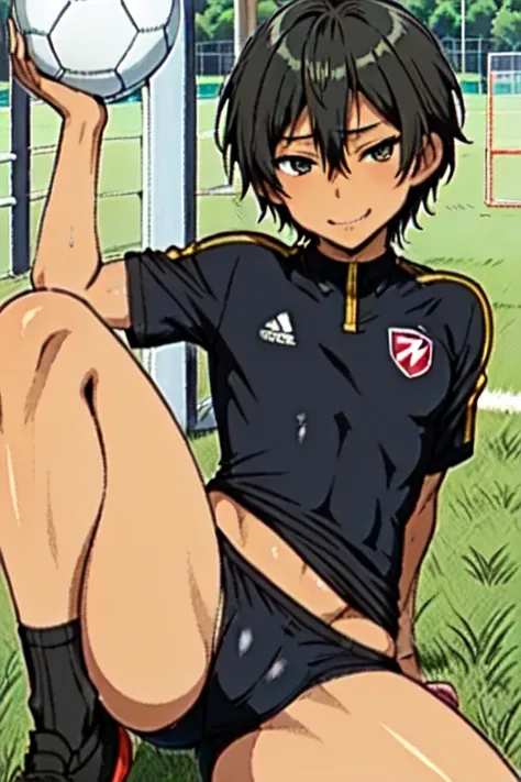 (((official art,Ultra-fine illustration,High resolution,  最high quality,最high quality,)))high quality, become familiar with, (little boy),12 years old, A young ace striker male idol with a super cute face,A boy as beautiful as Planding, long legs, thighs, ...